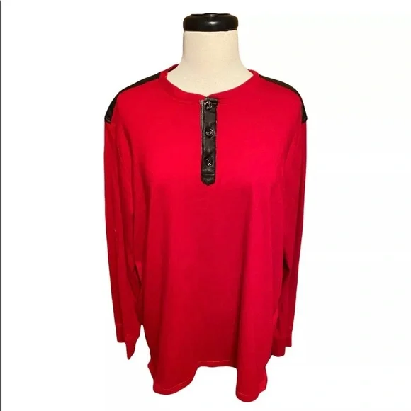 Sean John Shirts Mens Sean John Xl Red Long Sleeve Henley - Main Image